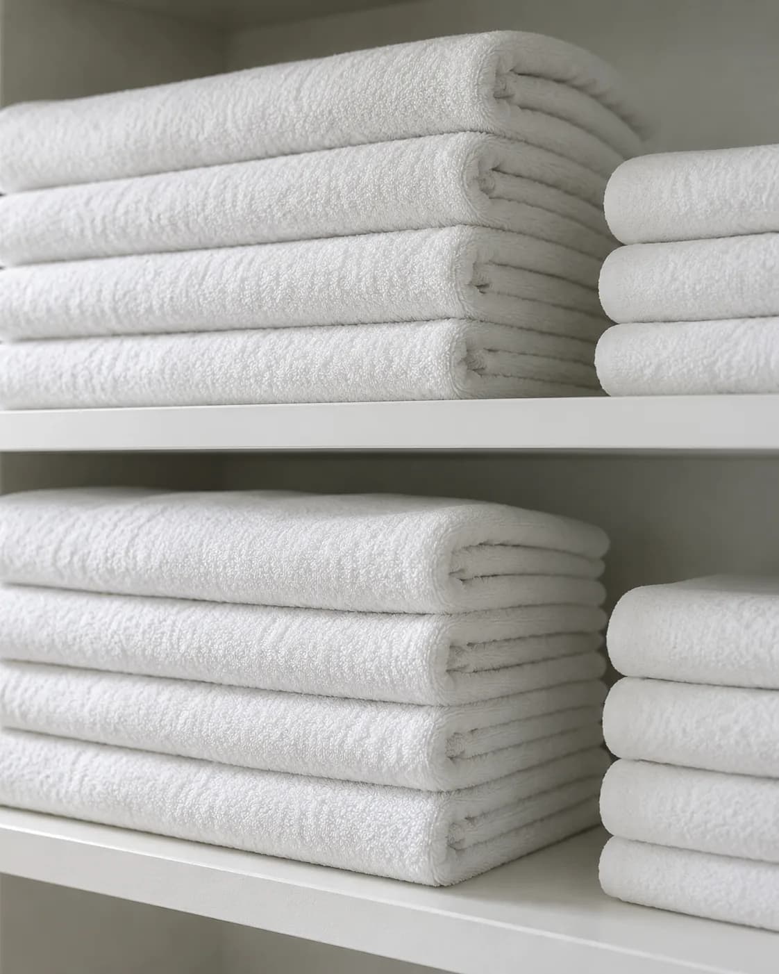 Clean folded white towels ready for laundry delivery in Brisbane